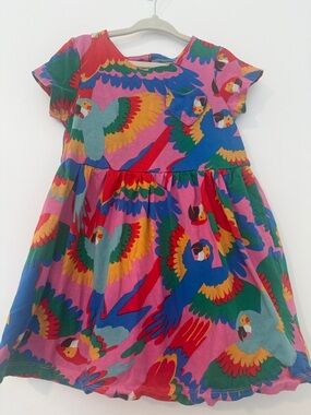 Boden Bright Pink Parrot-Print Cotton Dress